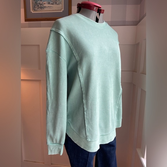 Sunday Cotton Mint Green Crew Neck Sweater Size Medium - Picture 3 of 8